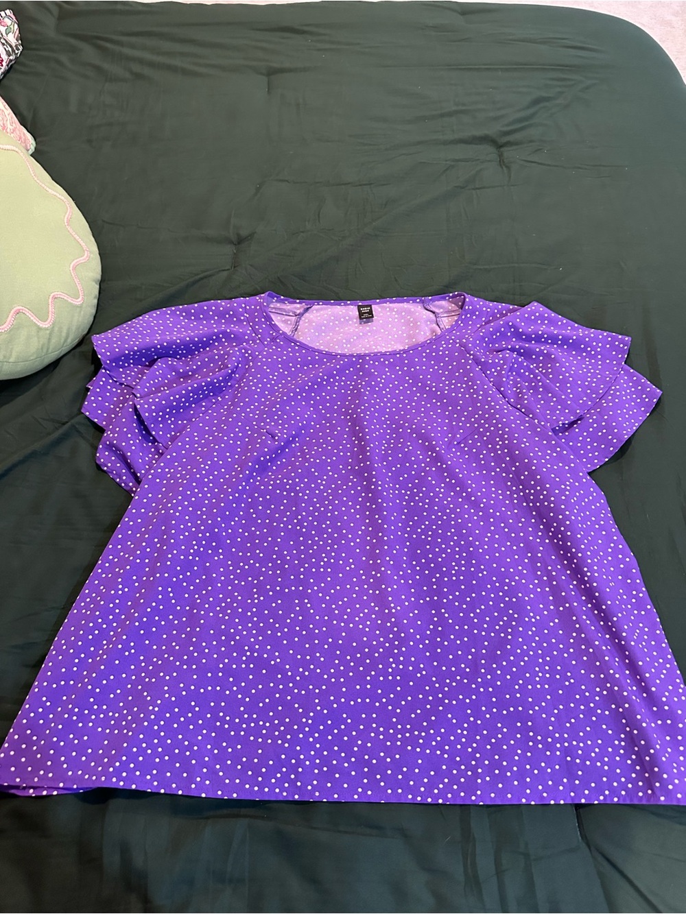 SHEIN Purple Polka Dot Ruffle Sleeve Top